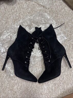 Kendall & Kylie Black Lace-Up Pointed Stiletto Ankle Boots